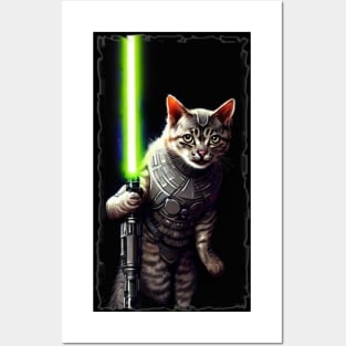 Fun Cat Print ~ AI Art ~ Fantasy Cat ~ Sci-fi Cat ~ Cats with Lightsabers Posters and Art